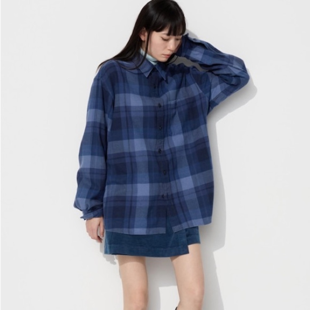 Uniqlo Flannel Shirt Checked in 66 Blue